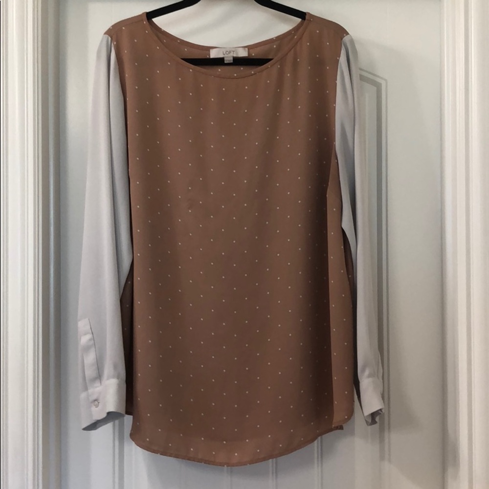 Beige/Pink Polka Dot Blouse with Cream Long Sleeve